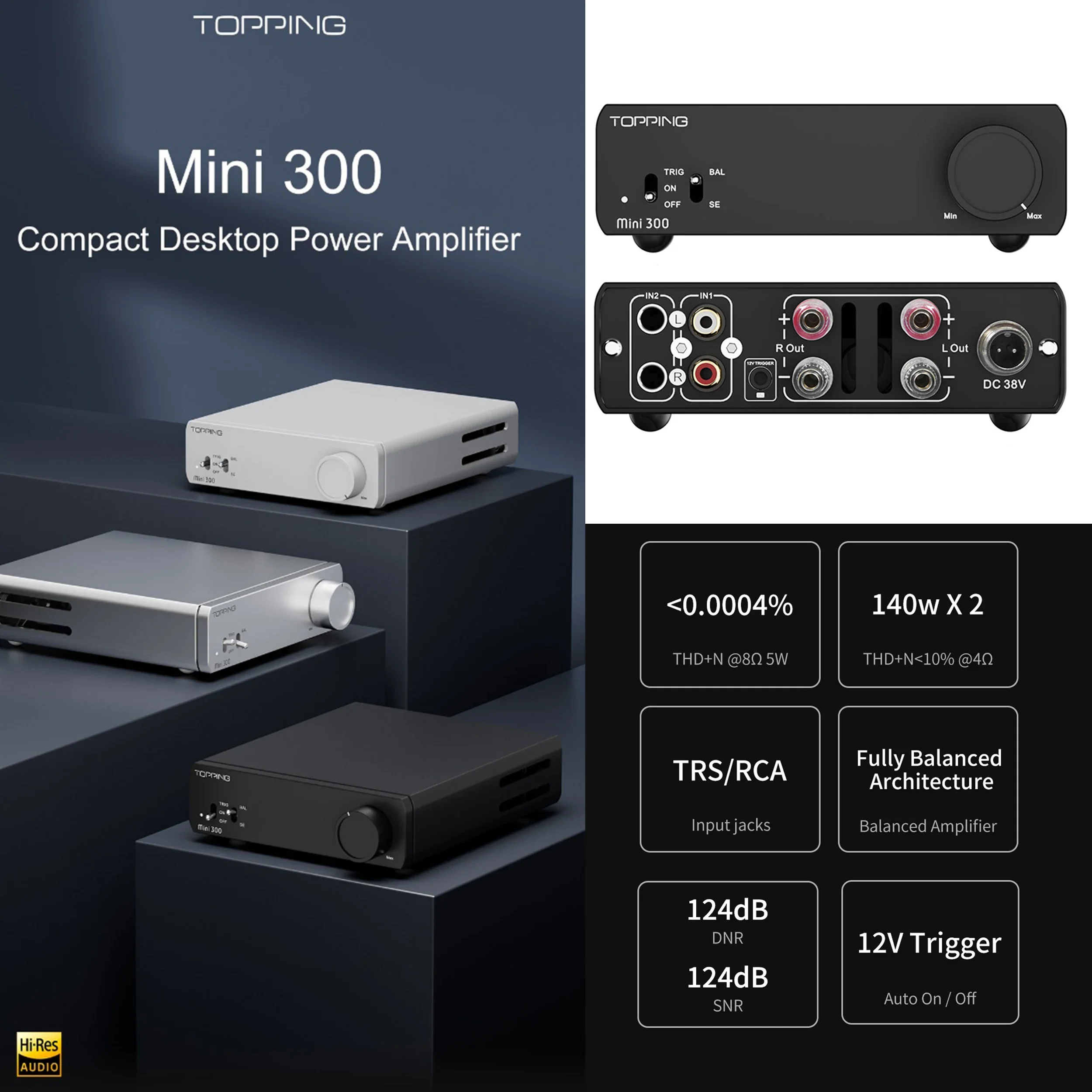 TOPPING Mini 300 140w Fully-Balanced Class-D Power Amplifier Recommended For Use With Topping E30II/E50/D50III
