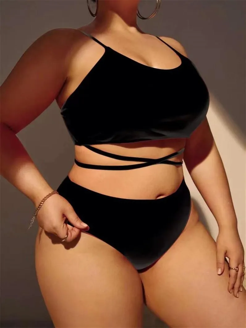 

Sexy Color plus Size High Waist Bikini Tee Piece Set Women's Swimsuit 2023 New Arrival Swimwear by Other Brand