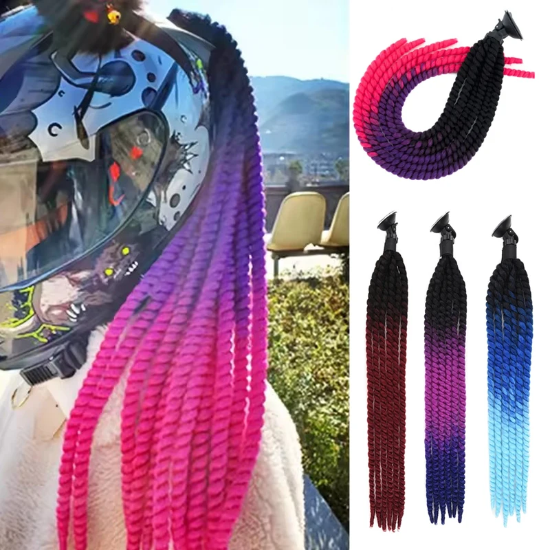 24Inch Synthetic 1pc Ponytail Hair Extensions  Suction Cup Design for Motorcycle Helmets Twist Pigtail  Helmet Not Included