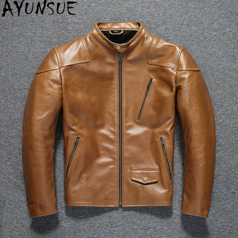 AYUNSUE Top Layer Horsehide Genuine Leather Jacket Men 100% Real Leather High Quality Pure Vintage Coat Man Spring Autumn 2026