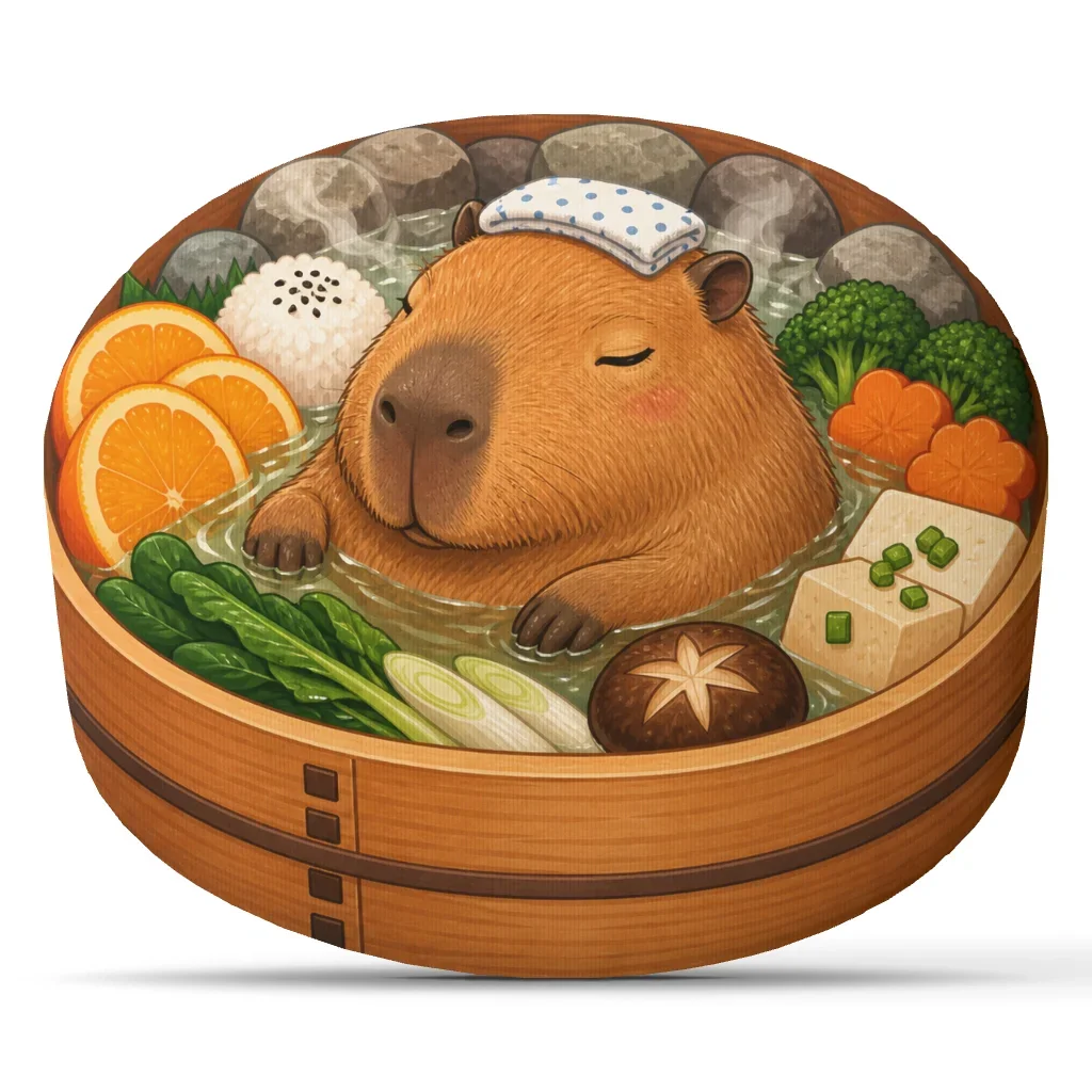 Capybara Hot Spring Pillow Japanese Bento Food Cushion Cute Animal Lover Plush Stuffed Throw Pillow Shaped Home Decor Gift