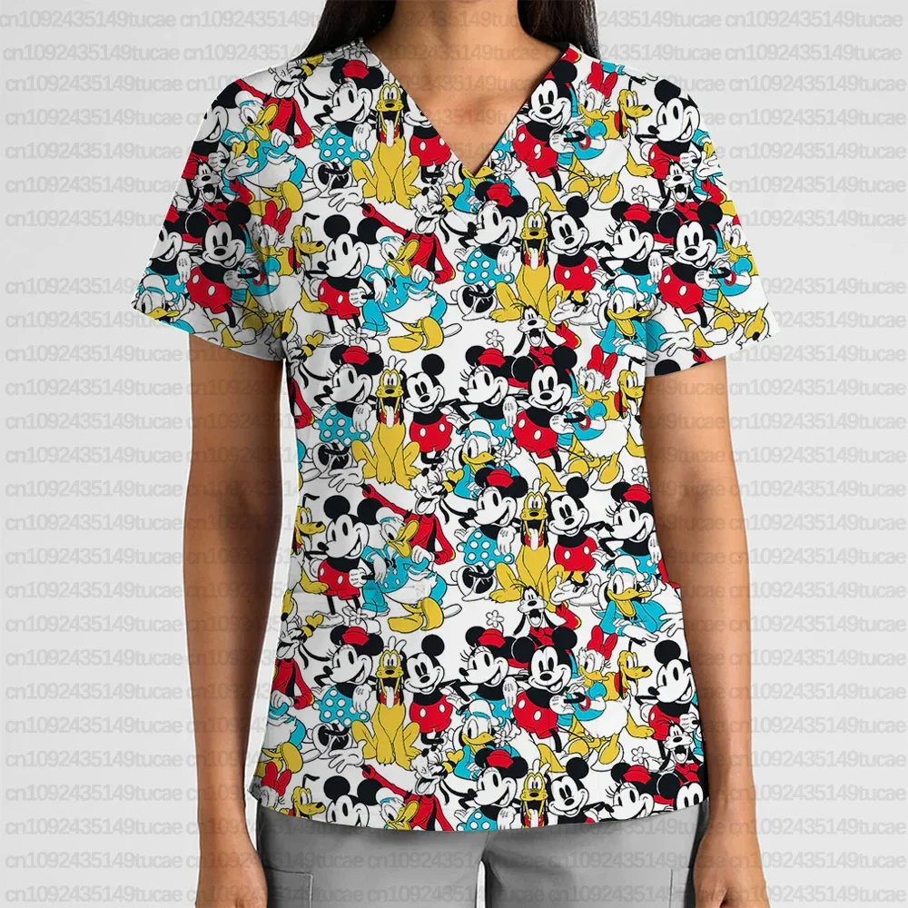 

Disney Nurse Uniform Women Tshirt Toy Story 4 Print Medical Cartoon VNeck Pocket Nursing Scrubs Uniforme Enfermera