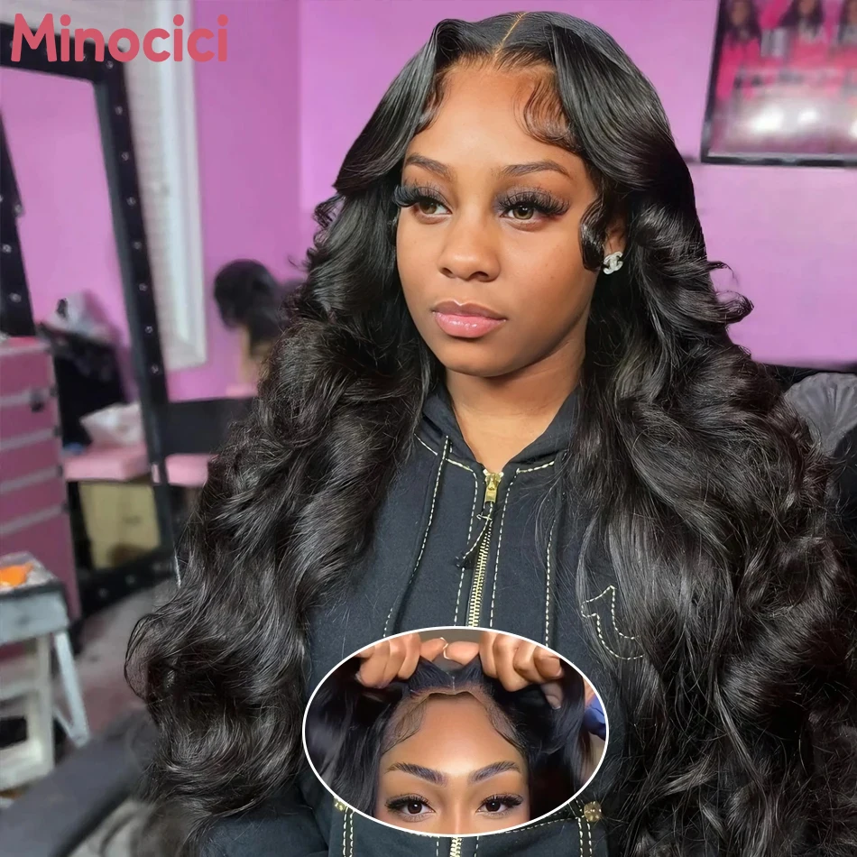 

Парик из натуральных волос Body Wave с HD-кружевной застежкой 5x5, 30-40 дюймов, без клея, готовый к носке, с фронтальной кружевной вставкой 13x6, черный, плотность 250%