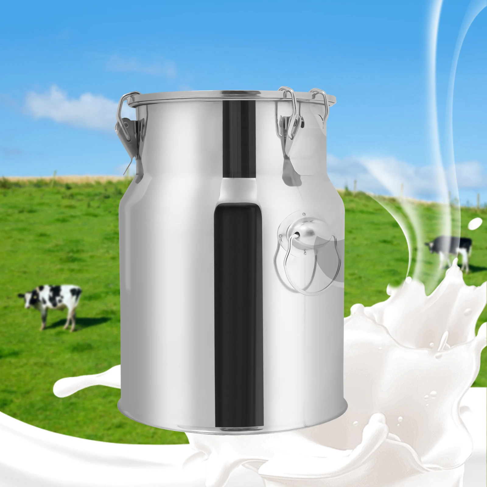 

5L/1.32Gal Milk Can 201 Stainless Steel Seamless Milk Jug Milk Pail, Anti-Leak Liquid Storage Container with Tight Lid