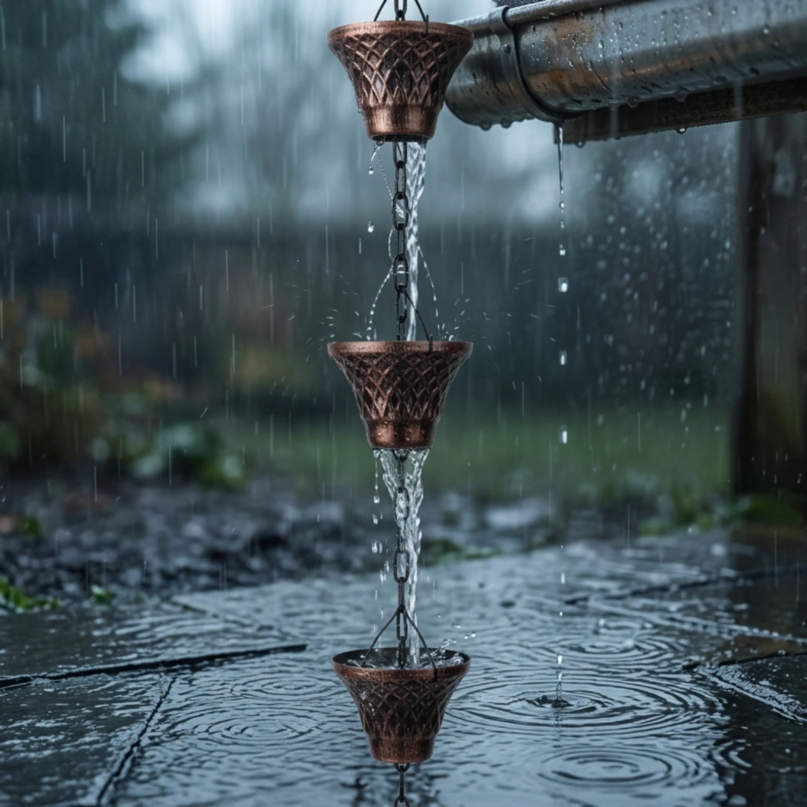 Rain Chain Textured Rain Chain with Cups Downspout Replacement Weather Resistant Decorative Water Feature Rustproof