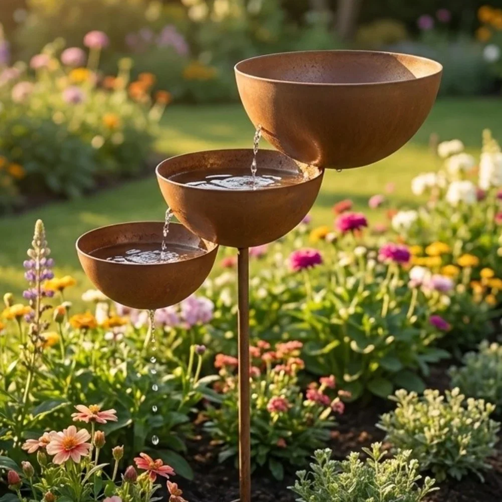 Antique Bronze 3-Tier Pollinator Station Catcher Stake, Outdoor Yard Lawn Patio Backyard Garden Landscape Decorative Ornament