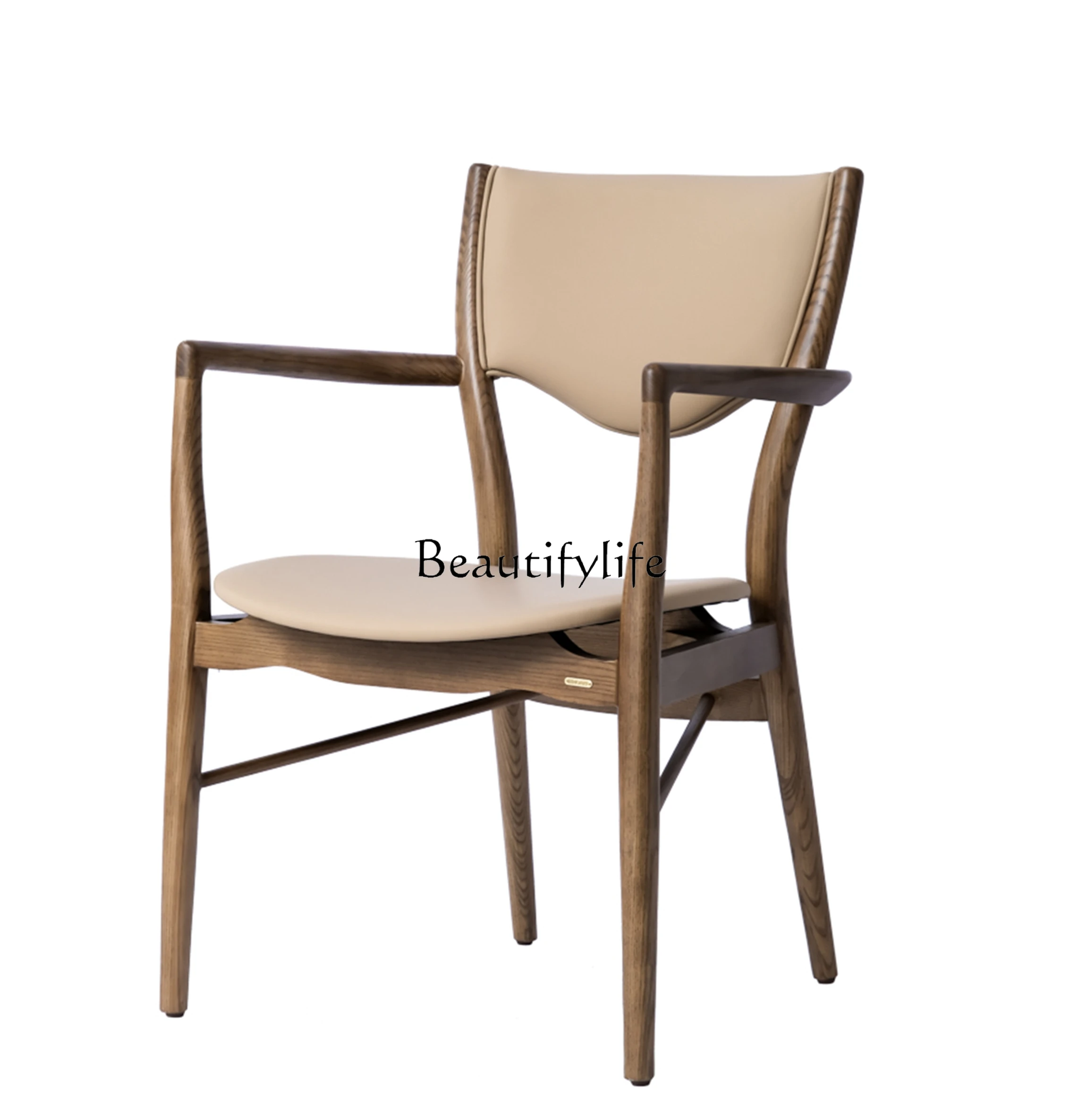 

Calfskin with Solid Wood Ergonomic Chair Ash Leisure Chair