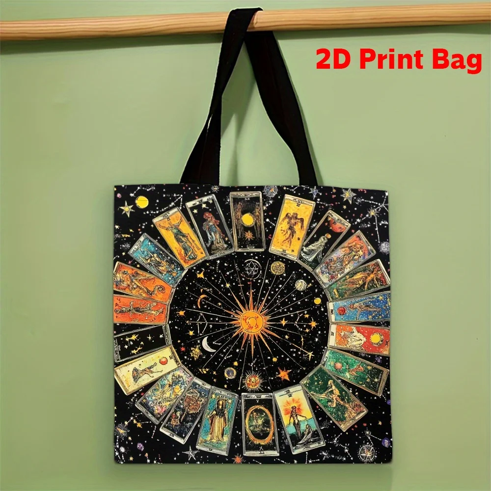 One Pc Vintage Steampunk Tarot Star Chart Tote Bag Large Reusable Canvas Bag with Mystical Astrology Design 40x38cm