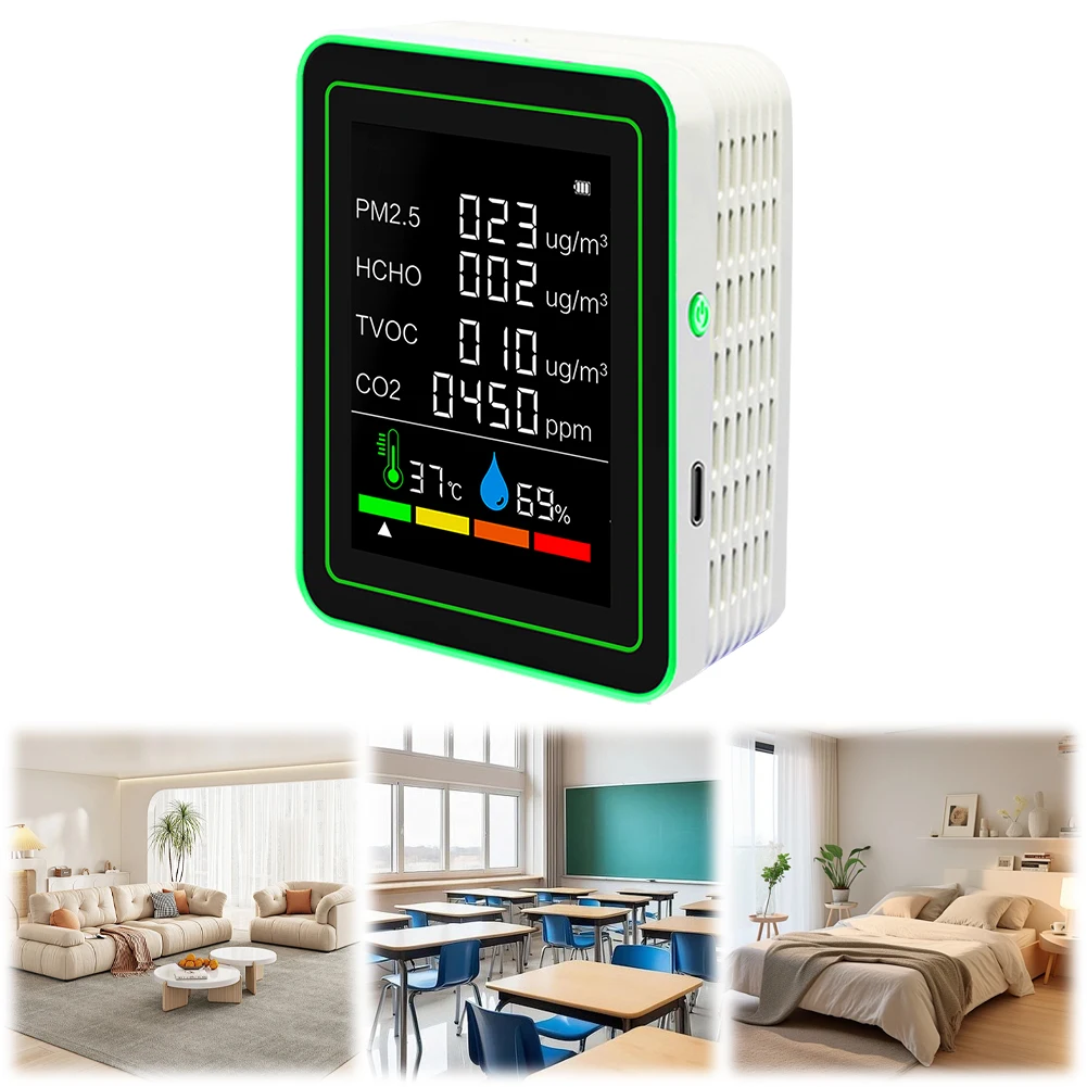 5/6 In 1 Digital Air Quality Monitor PM2.5 CO2 Sensor Meter HCHO TVOC Humidity Temperature Detector Gas analyzer CO2 monitor