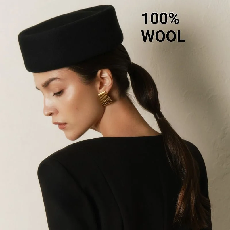 

Осенне-зимняя женская шляпа-берет с жестким верхом, белая, черная, шерстяная фетровая шляпа-таблетка, модная ретро-зачародейская официальная дизайнерская кепка