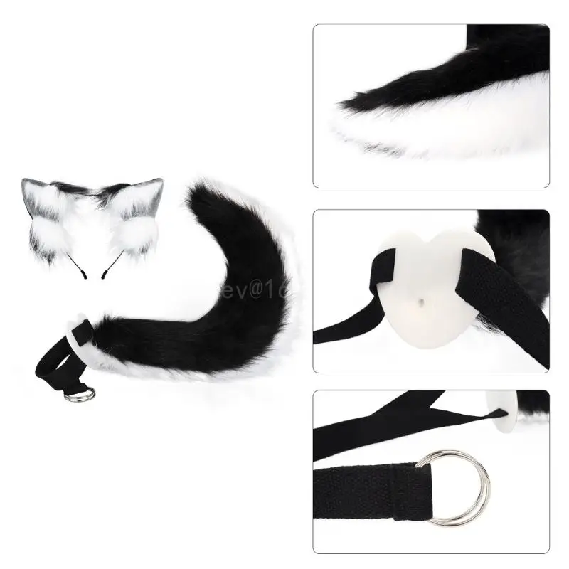 Cartoon Foxes Cat Ear Shape Hair Hoop with Tail Set Performances Hair Holder Cosplay Party Headwear for Teenagers Woman 5