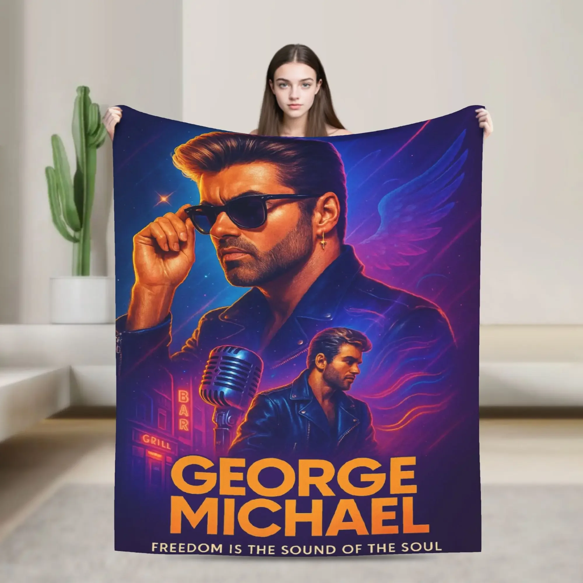 

Плед с изображением Джорджа Майкла, качественный, теплый, мягкий плед для зимнего декора спальни, забавное покрывало для мужчин и женщин