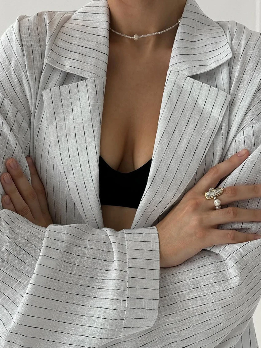 Marthaqiqi Striped Women Sleepwear Set Long Sleeve Nightgowns Sexy Turn-Down Collar Pajamas Shorts Causal Ladies Nightwear Suits