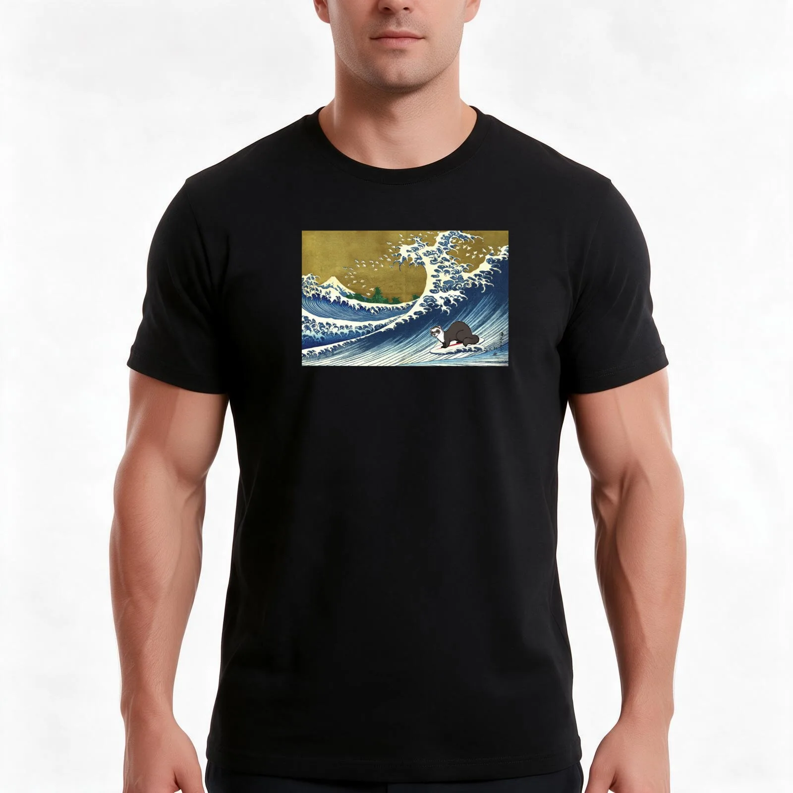 Ferret T-Shirt, Summer Casual Cotton Tee, Oversized Streetwear Tops, Vintage Graphic Print, Loose Fit Short Sleeve, 100% Cotton