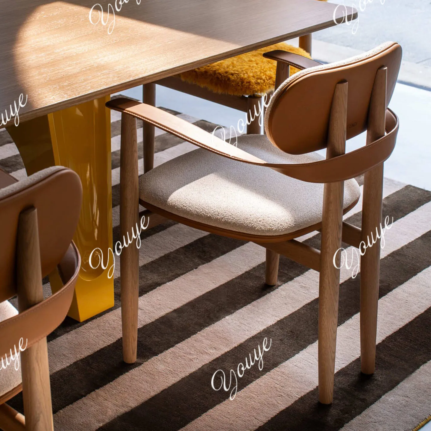 

New Italian high-end dining chair household solid wood dining table and chair saddle leather restaurant backrest simple armchair