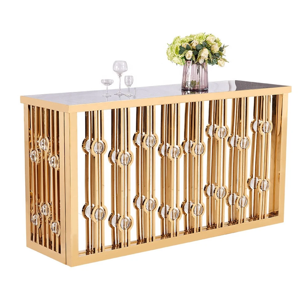 Gold Stainless Steel Bright Entertaining Pub Counter High Bar Table for Event