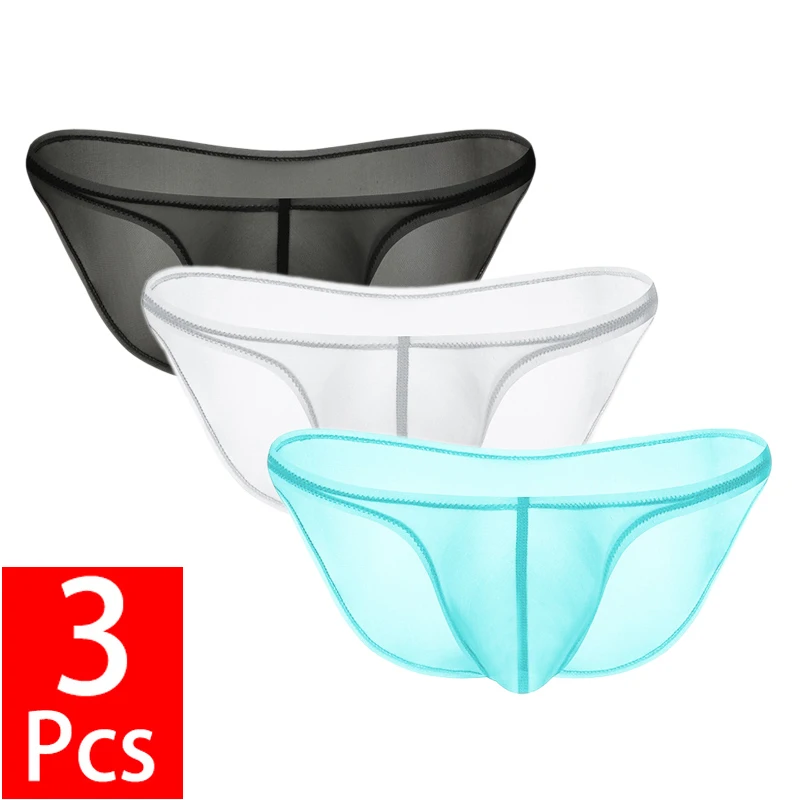 

3PCS/Lot Ice Silk Ultra-thin Men's Briefs Breathable Quick Drying Panties Underwear Transparent U Bulge Pouch Sexy Underpants