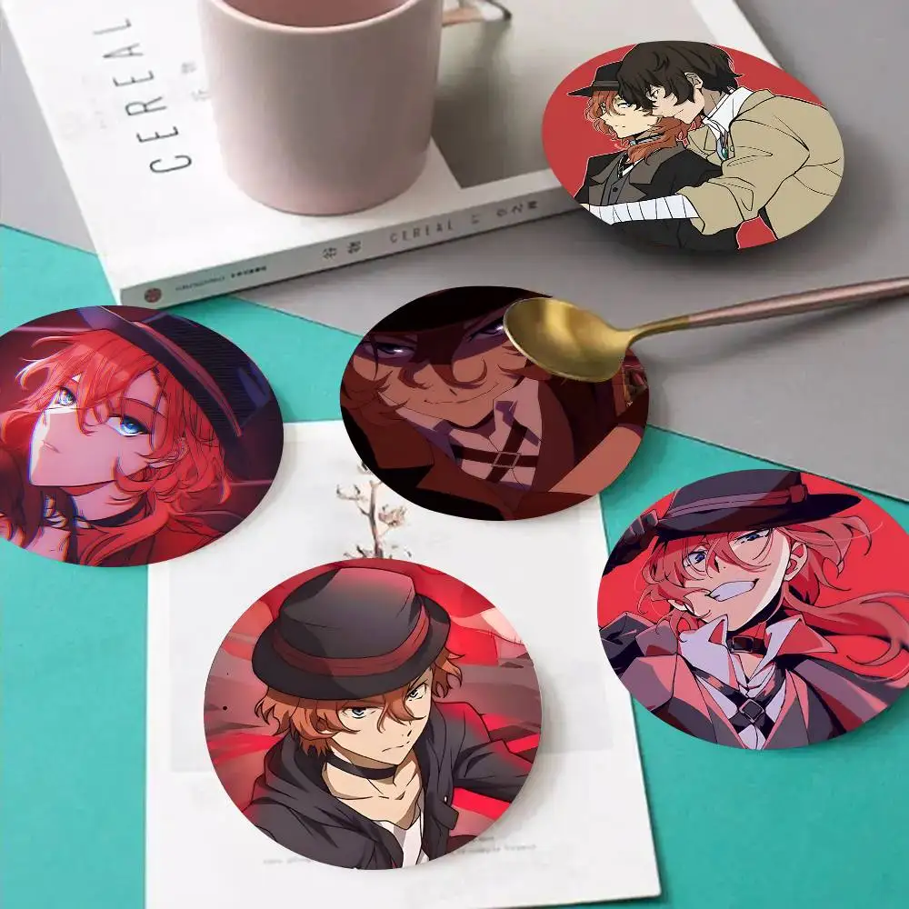1pc Taro B-ungo S-tray D-ogs Nakahara Chuuya Dazai Osamu Wooden Coaster Colour Printing Cup Mat Home Desk Decoration Gifts