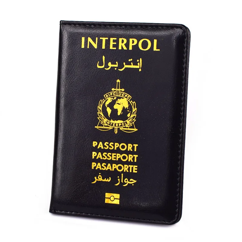 Interpol Printing Passport Cover PU Leather Men Women Travel Document Holder Case of International Police Logo