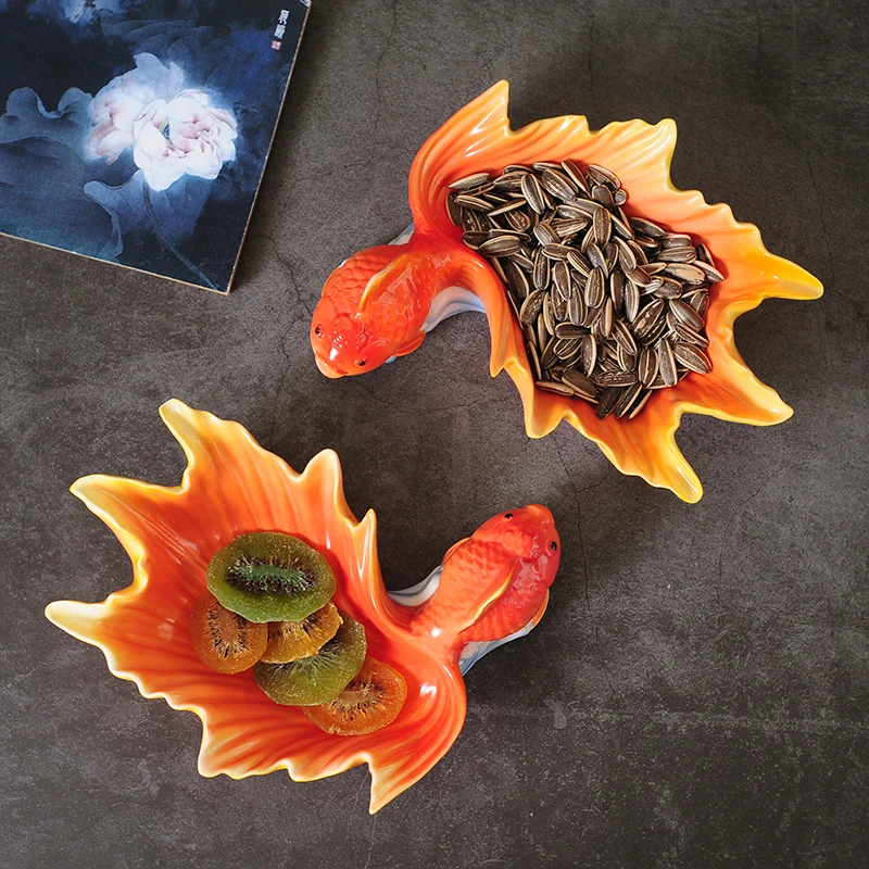 Goldfish Ceramic Plate 2-piece Set Dried Fruit Snack Plates Salad Bowl Dinner Dish Tray Storage Ornaments