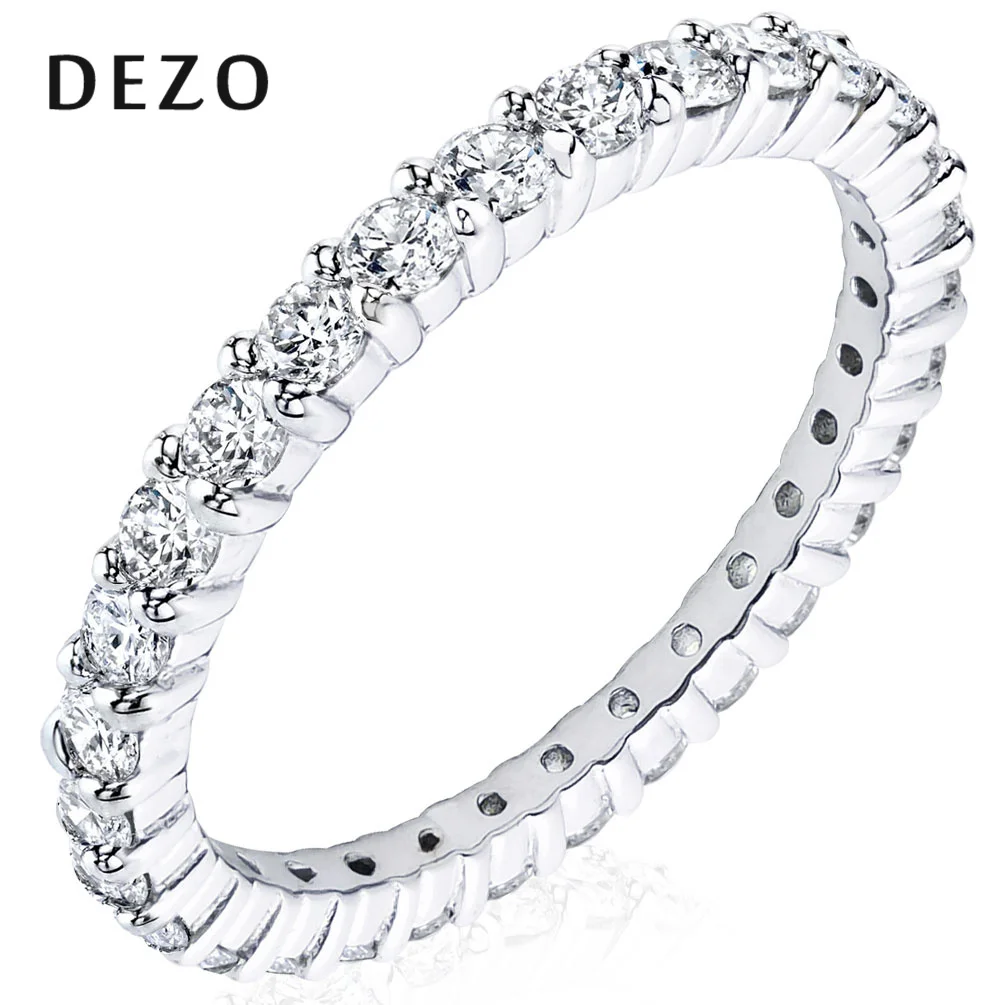 DEZO 2mm Moissanite Wedding Band Rings for Women 925 Sterling Silver 1ct Full Eternity Bands Simply Stackable Engagement Jewelry