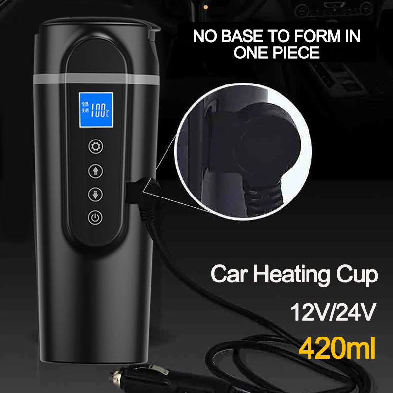 Portable 420ml Stainless Steel 12V/24V Car Heating Cup LCD Display Electric Water Cup Temperature Kettle Coffee Tea Milk Heated