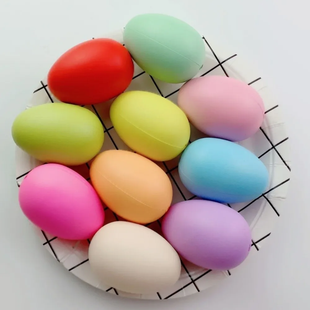 50Pcs DIY Paintable Easter Eggs Colorful Plastic Handmade Plastic Fake Egg Lightweight with Lanyard Easter Party Decoration