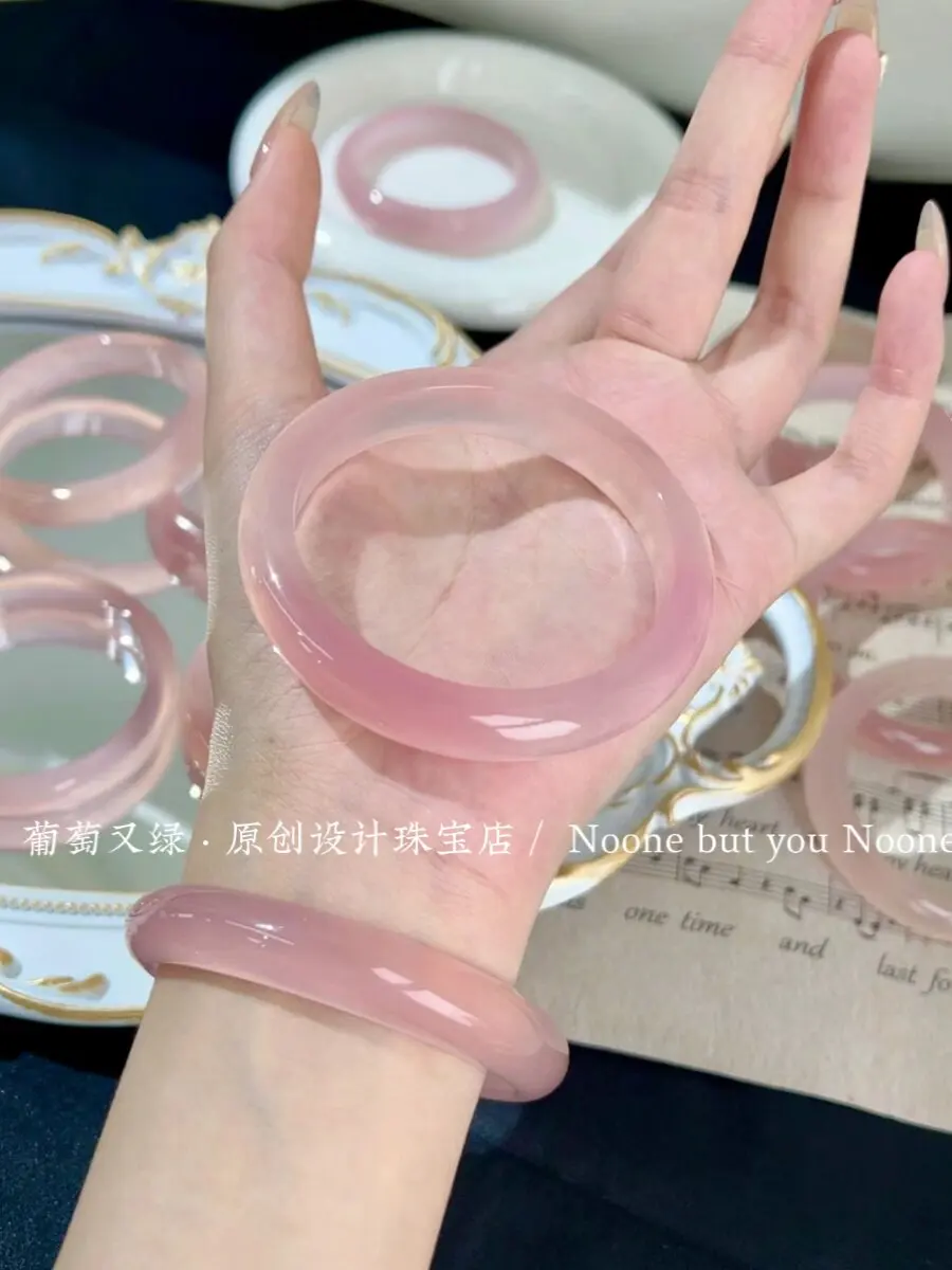 

Ice agate jade bracelet pink chalcedony tulip peach pollen bracelet