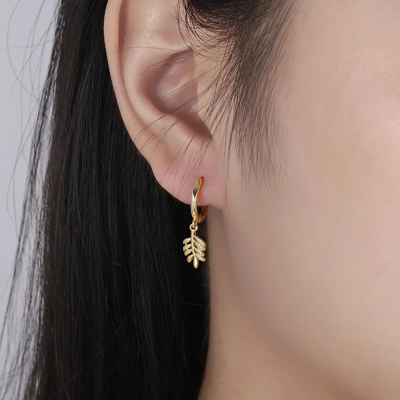 925 Sterling Silver Ear Needle Plant Leaf Coconuts Pendant Hoop Earrings for Women INS Style Minimalist Earrings Fashion Jewelry