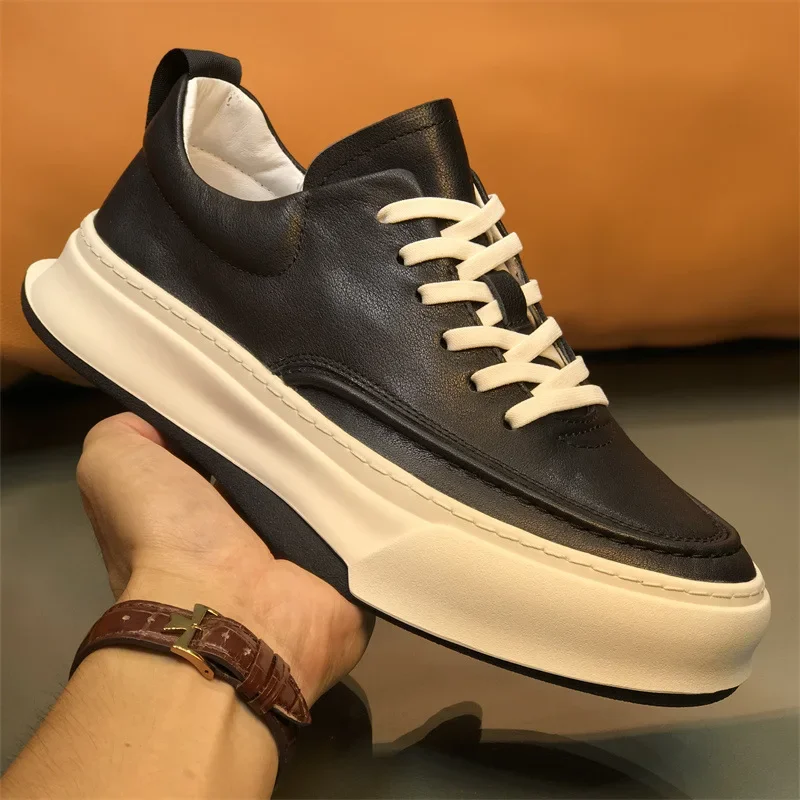 

High Quality Men Sneakers Fashion Genuine Leather Men Casual Shoes Luxury Designer Men Flats Board Shoes Zapatos Hombre