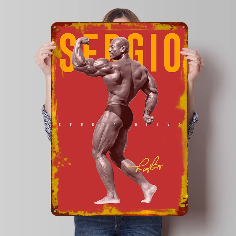 Póster de Sergio Oliva, Fisicoculturista, Letreros Metálicos Vintage Personalizados, Arte de Pared, Placa de Metal Retro para Decoración de Habitaciones, Oficinas y Hogares