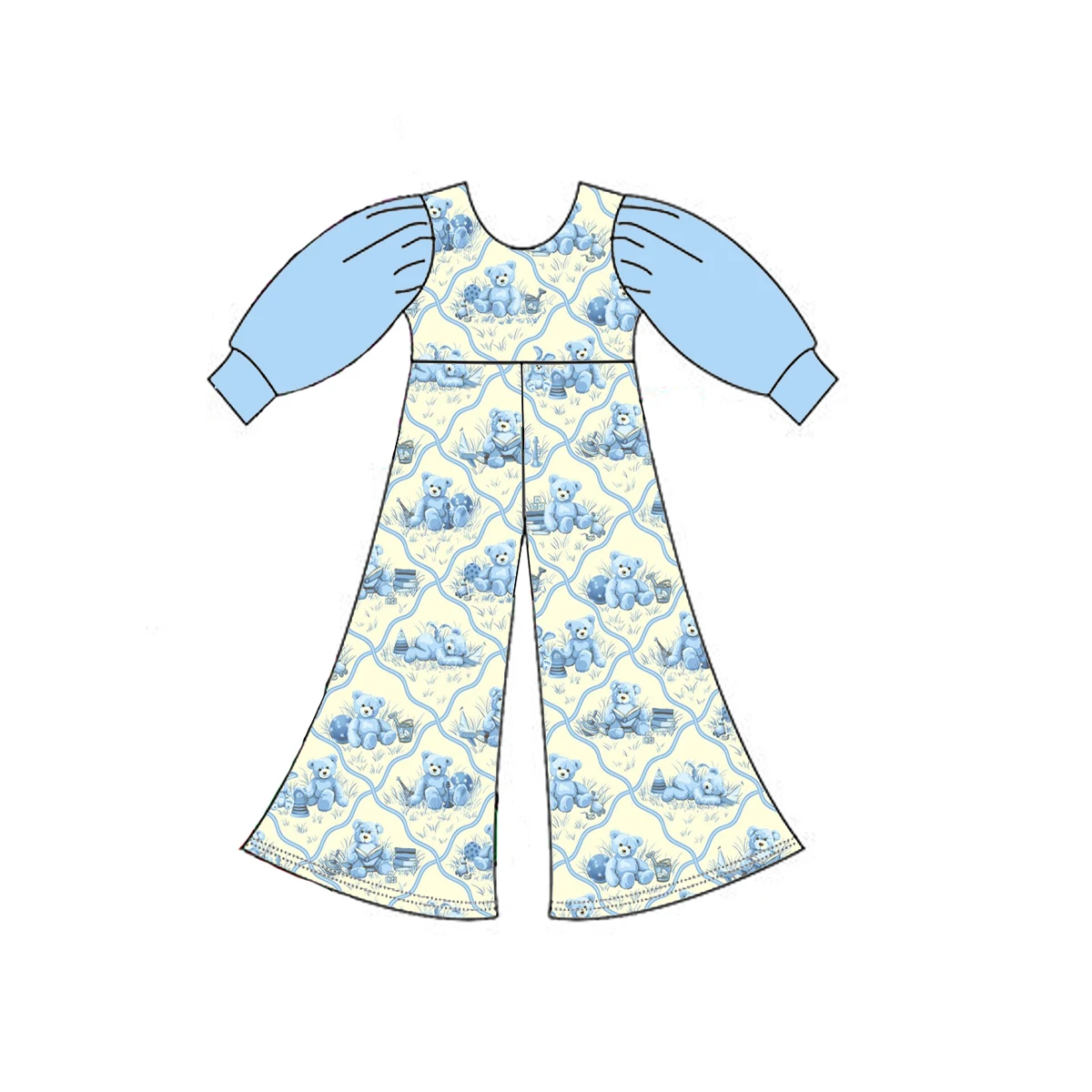 New Boutique Children's Set Easter long-sleeved monochrome jumpsuit girls set rabbit flower cartoon print girls series