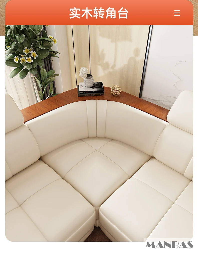 Linlamlim Living Room Couch - Elegant Genuine Leather Sectional Sofa Set with Cup Holder, Adjustable Headrest &Bluetooth Speaker