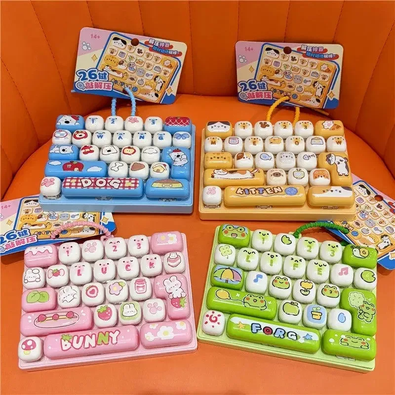 In Stock /26Grid Keycap /;Clicker Anti Stress Fidget Keyboard Keychain Decompression Button Cartoon Party Favor Gift 26  
