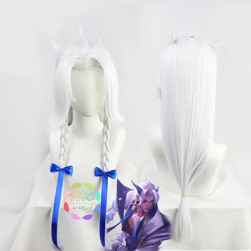 

Game LOL The Unforgotten Yone Wig Spirit Blossom Cosplay Silver Braid Long Synthetic Hair Halloween Party Costume Wigs + Wig Cap