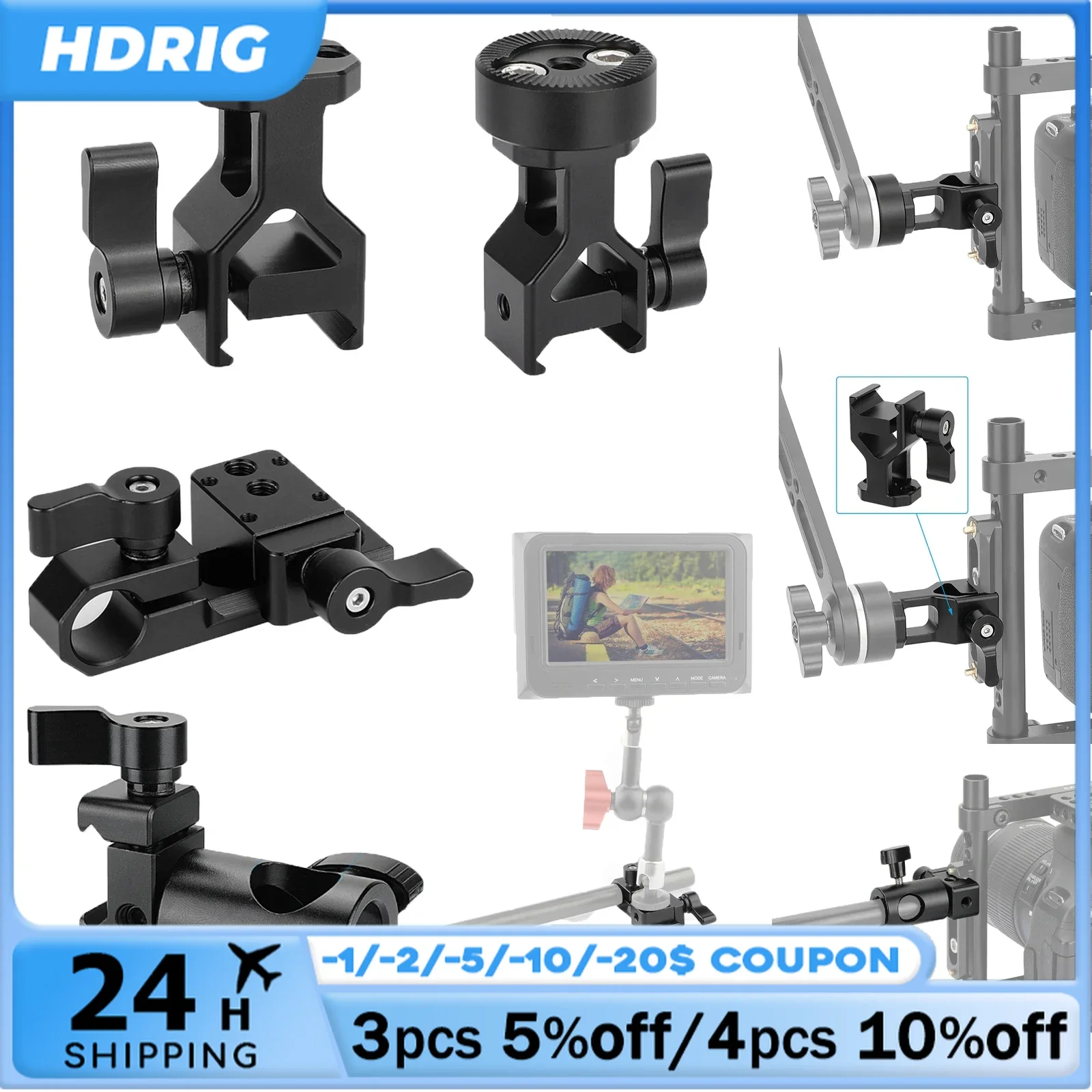 HDRIG-abrazadera de liberación rápida, abrazadera estándar NATO A Adaptador de roseta, 1/4 "-20 agujeros de rosca y 15mm 16mm, abrazadera de varilla para brazo mágico DIY