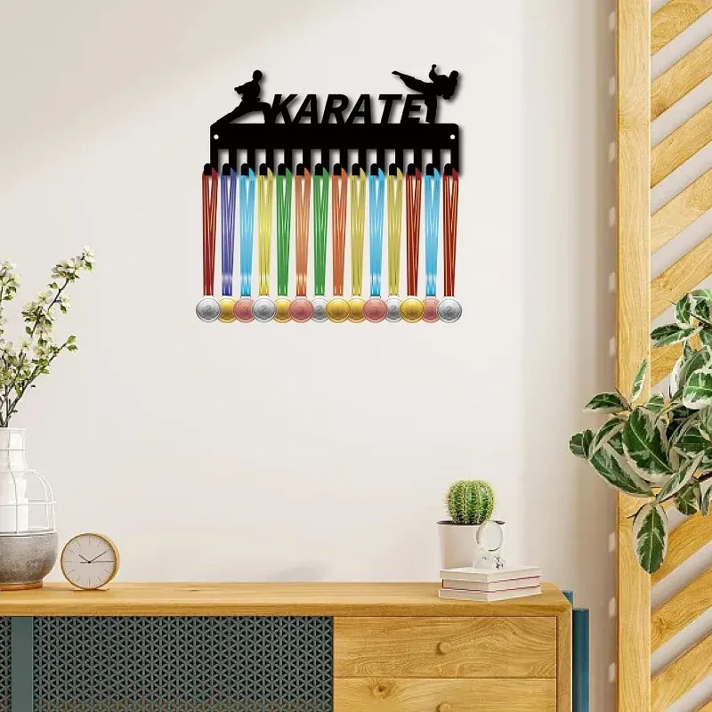 1pc Karate Medal Hanger Display Medal Holder Rack Sports Metal Hanging Awards Iron Small Mount Decor with 20 Hooks for Wall Home
