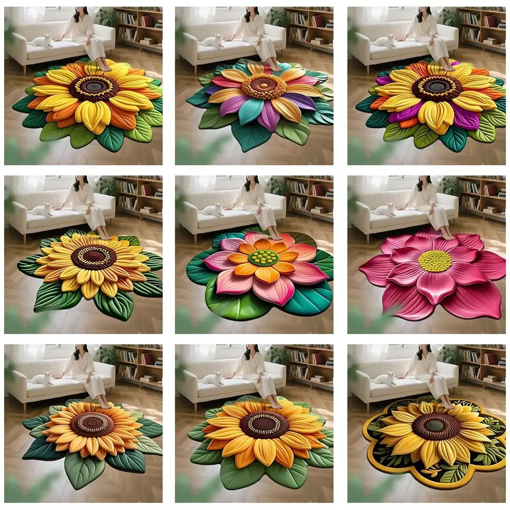 Portable Special-shaped Sunflower Carpet Non-slip Soft Flower Carpet Absorbent 60x60cm Blanket for Living Room Tea Table Bedside