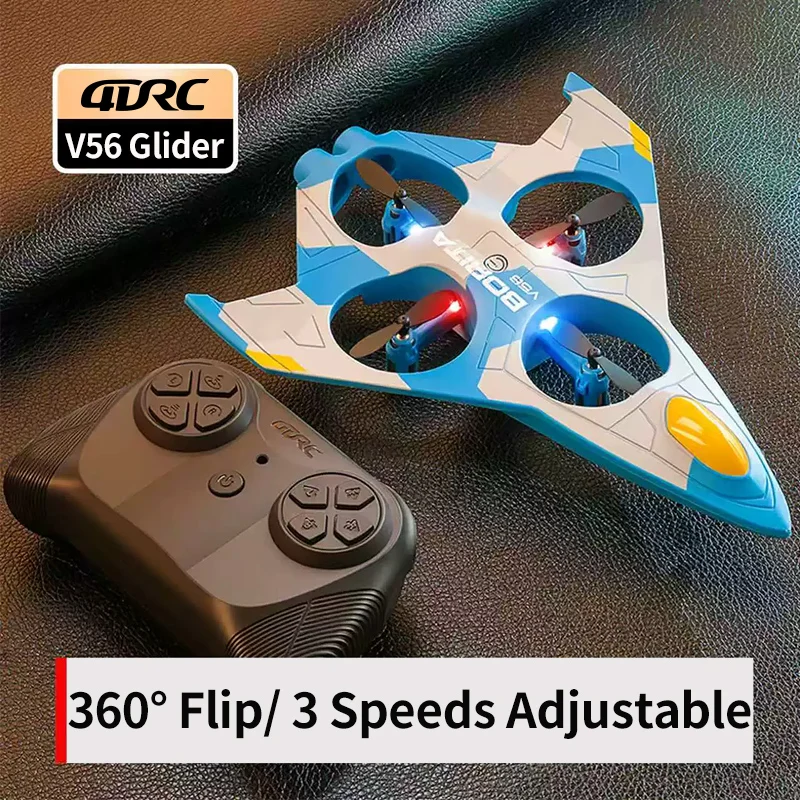 4DRC New V56 Glider Flying Helicopter RC Hobby Jet Plane 2.4G Stunt Remote Control Foam Fighter Airplane Toy Drone for Boys Kids