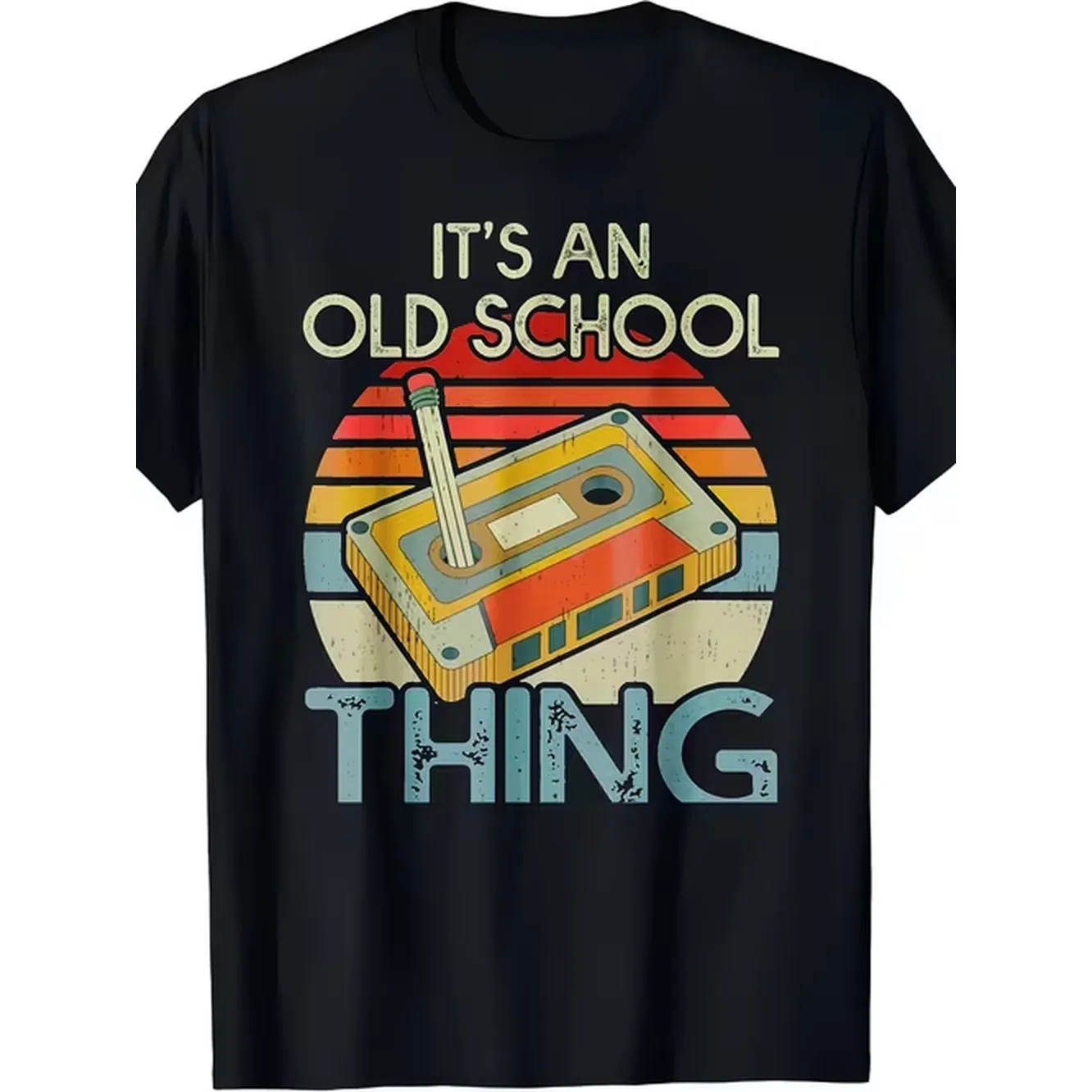 Tape Pattern T Shirt Unisex 80S And 90 Design 100 Casual Crew Neck T Shirt Unisex Sizes 0Xl 5Xl Black Stripes And Old Print Retro T Shirt