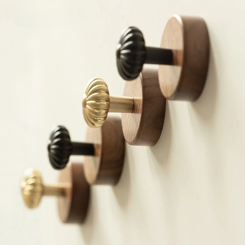 Walnut Wood Metal Coat Hook Wall-hanging Living Room Decoration Modern Door Back Coat Hook Background Wall Decoration