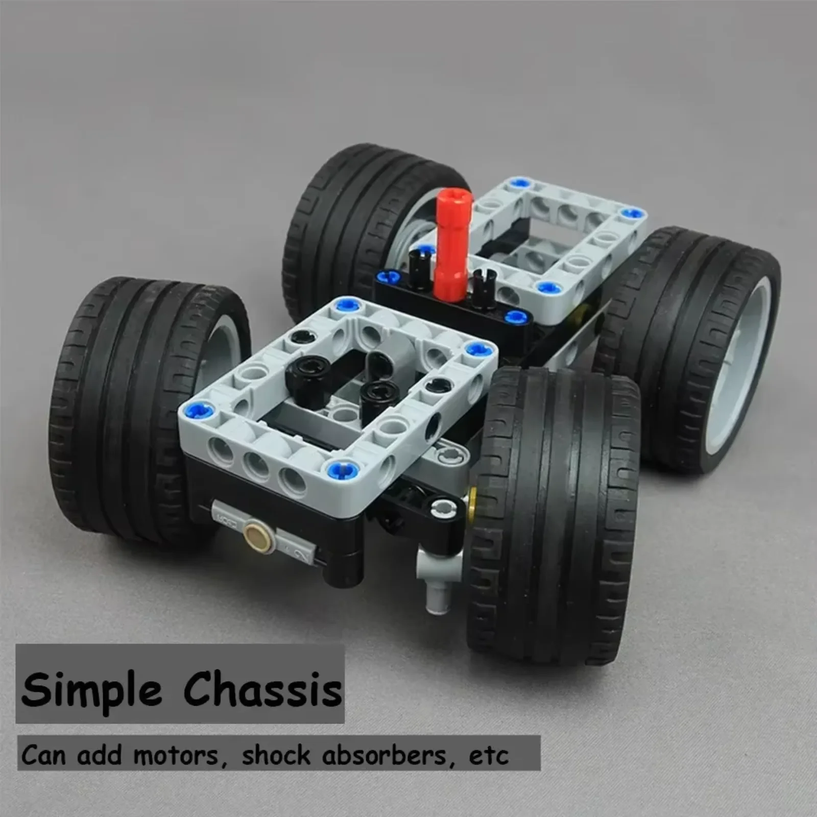 MOC Car Chassis Bausteine Kit mit Differentialgetriebesystem für DIY-Fahrzeugmodifikation, graue Basis