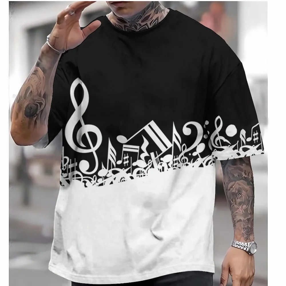 

2024 Men's T-Shirt Music Piano Simple T Shirt For Men Summer 3d Print Basic Short Sleep Loose Breathable Top Tee Men Clothing