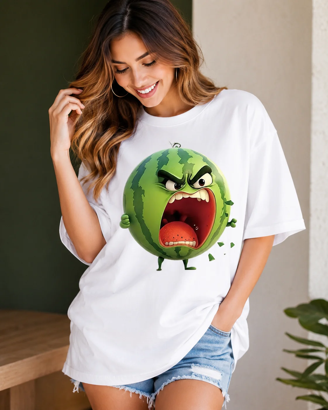 Fun Vegetable Watermelon Pure Cotton Cartoon Short Sleeved Women Round Neck Loose T-shirt Comfortable and Fashionable Casual Top