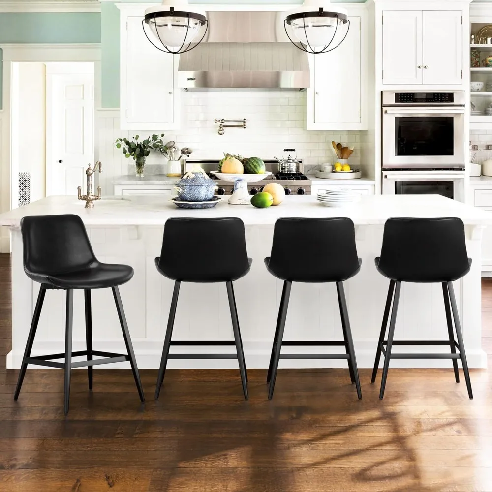

24 inch Counter Stool, Modern Bucket Barstools, Counter Height Bar Stools with Back and Footrest for Home Kitchen Island Restaur