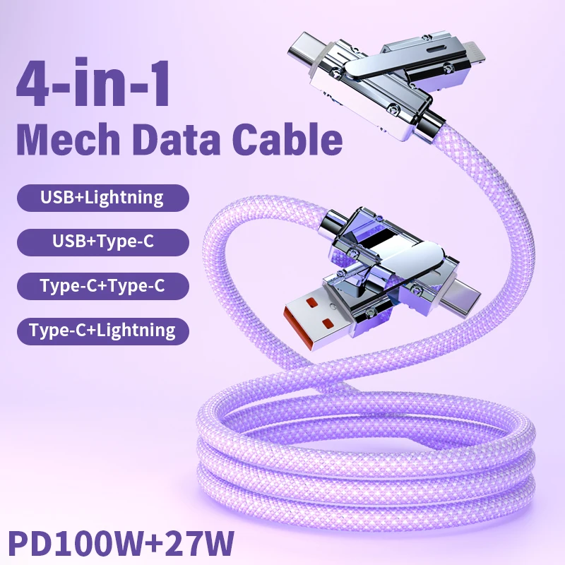 2 to 2 USB Fast Charging Cable 4 in 1 6A 66W USB A or USB C to Type C Data Cord for iPhone 14 Pro Max Xiaomi Realme Oneplus 12