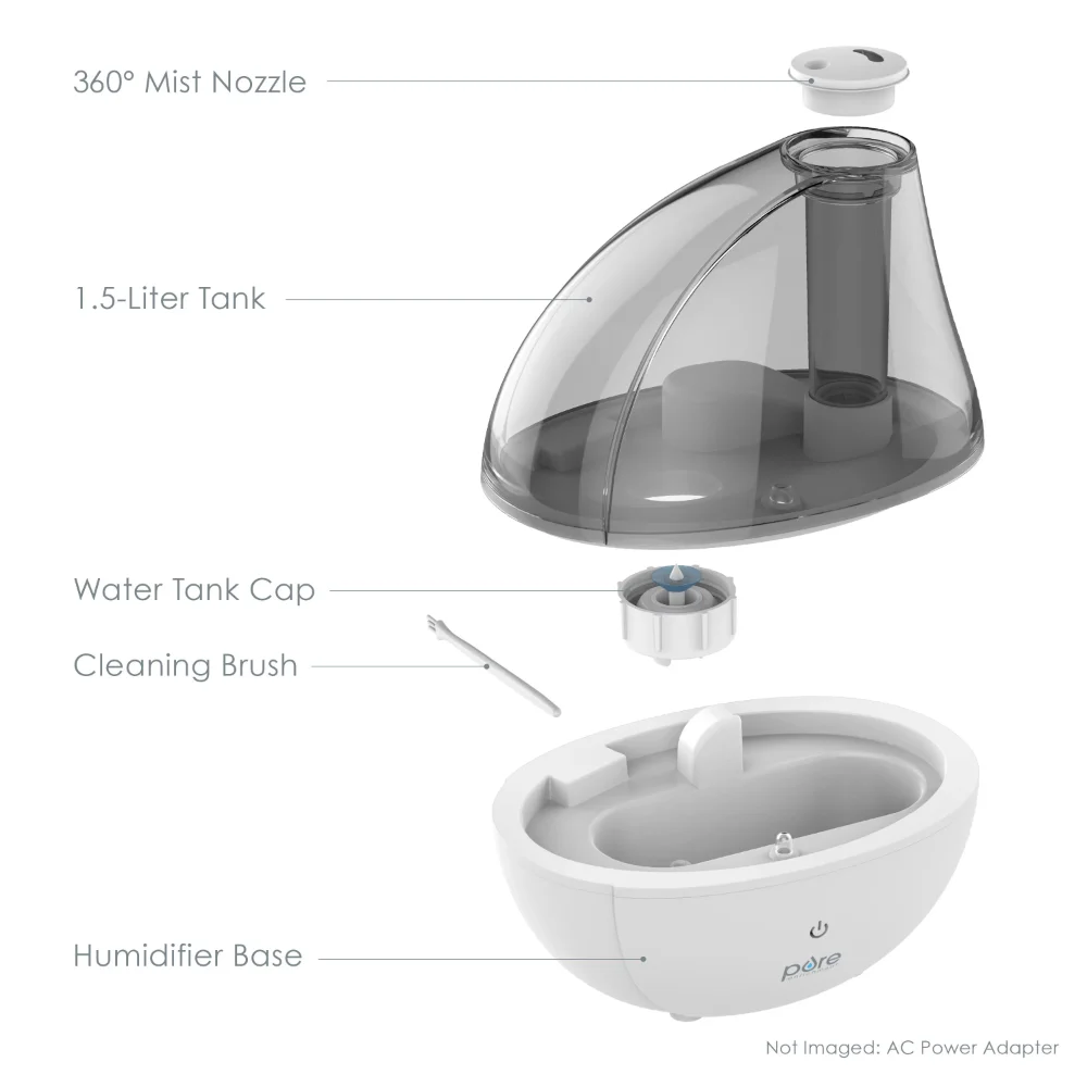 Humidificador ultrasónico de vapor frío, plateado