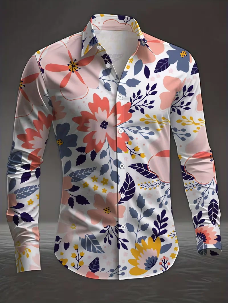 New men's long sleeved shirt with 3D butterfly print, casual, fashionable and comfortable, suitable for tops and shirts
