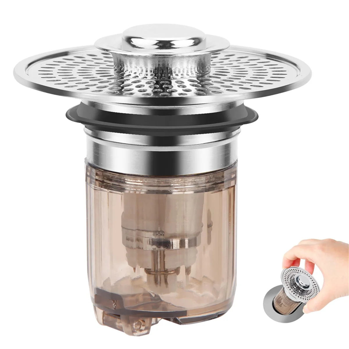 

A96Q-Athroom Sink Stopper and Sink Drain Strainer 2 in 1 Catches Hair and Debris Suitable for 1.34-1.46Inch Drainage Holes