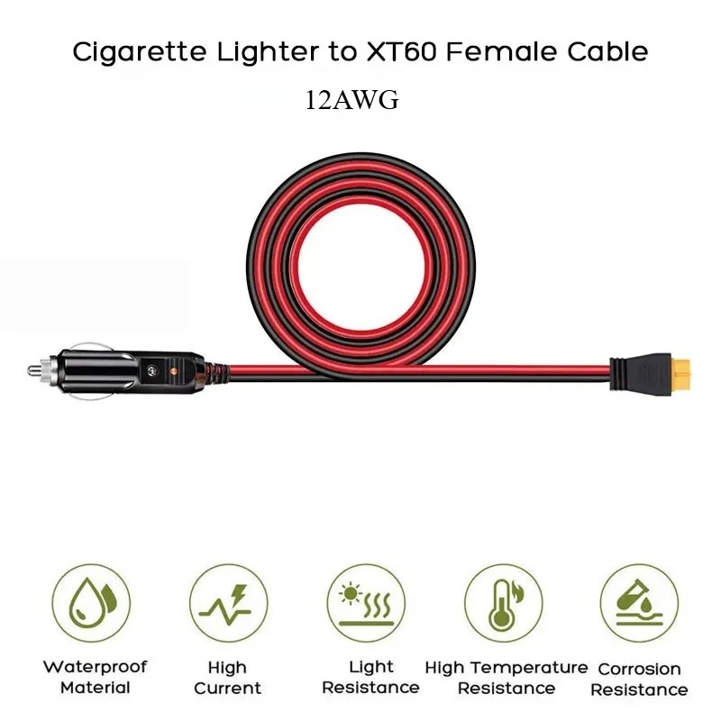 1-5m 12V 24V Cigarette Lighter Socket to XT60 Female Cable Adapter for Oukitel Allpowers R600 Anker Solix Portable Power Station